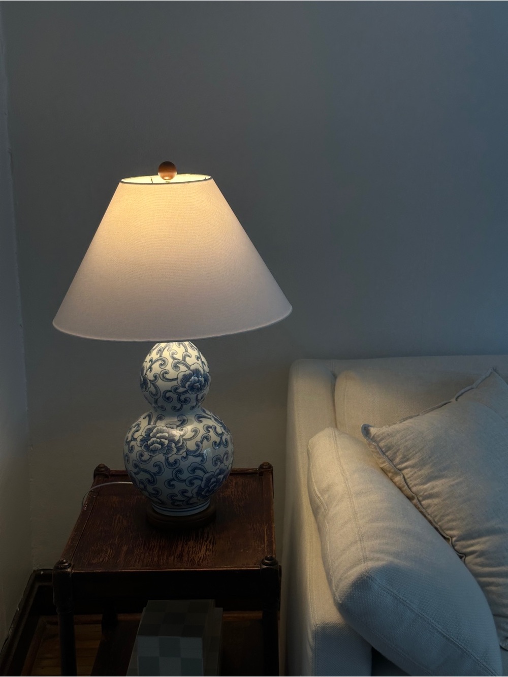 Ralph Lauren Blue and White Floral Ceramic Table Lamp with White Shade